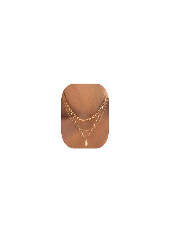 YEEZII 14K Gold Plated Layered Necklaces for Women Trendy, Dainty Choker Paperclip Box Chain Necklace, Stackable Women's Pendant Necklaces Jewelry Set - Image 1
